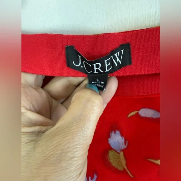 J.Crew Gwyneth flounce hem midi slip skirt in red floral L - Picture 5 of 7